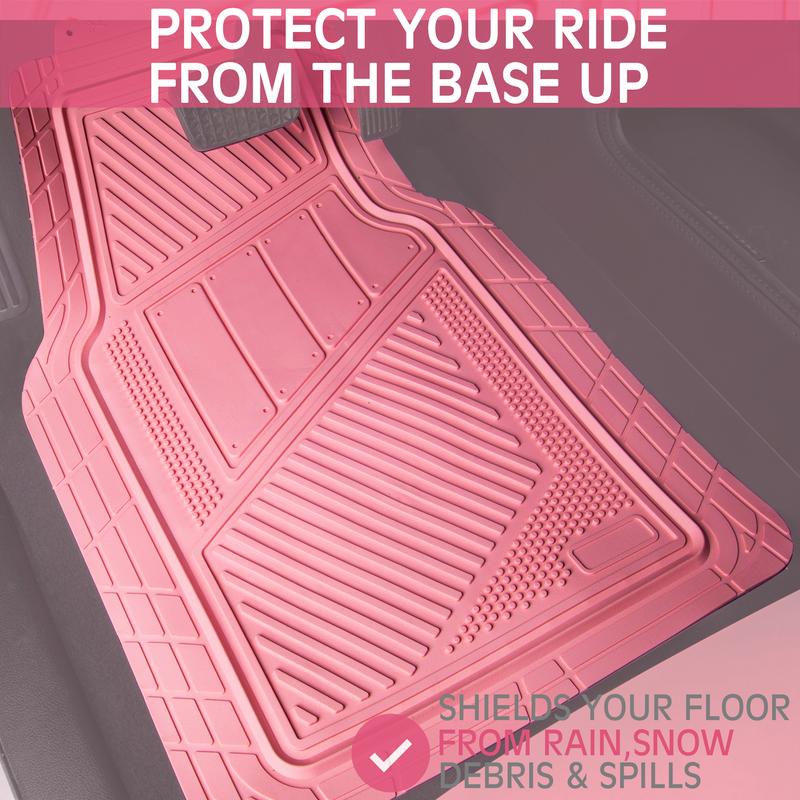 CAR PASS 4pcs Heavy Duty Rubber Floor Mats Pink 4-Piece Car Mat Set Universal Waterproof for SUV Truck Durable All-Weather Mats for Car Women Girly CAR PASS 4pcs Heavy Duty Rubber Floor Mats Pink 4-Piece Car Mat Set Universal Waterproof for SUV Truck Durable All-Weather Mats for Car Women Girly