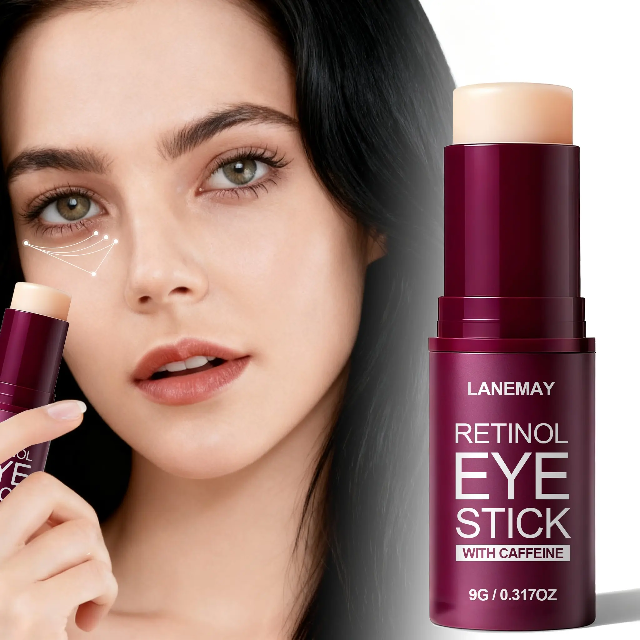 0.317 oz Retinol Eye Cream Stick, Retinol Eyebag Cream, with Peptides, Caffeine, Avocado & Natural Oils Complex, Eye Care Formula Hydrates, Firms & Brightens the Eye Area, Travel-Friendly Eye Treatment that Helps Reduce Eye Bags Under Eye Balm Stick