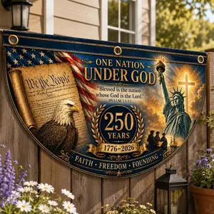 God Bless America 250th Anniversary Flag, 1776-2026 Liberty Bell American Porch Decor, One Nation Under God Christian Bunting