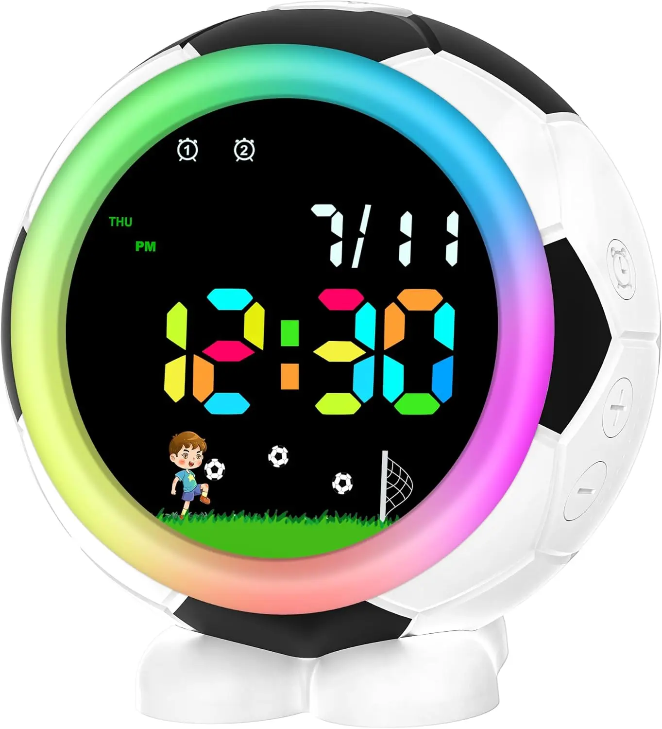 Kids Alarm Clock with Dual Alarms, Snooze, Night Lights, Football Children's Sleep Training Digital Clock, Gift for Boys Girls Toddler