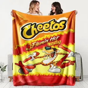 cheetos Print Flannel, Food Themed Blanket, Comfortable Warm Durable, Ideal for Sofa Office Bed Camping Travel, Perfect Holiday Gift