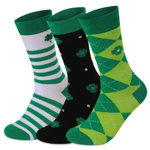 St. Patrick's Day Green Argyle Shamrock Crew Socks - Irish Themed Socks for Party & Parade