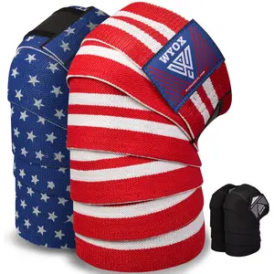 WYOX Knee Wraps (Pair) with Strap for Squats, Weightlifting, Powerlifting, Leg Press, and Cross Training - 72" Flexible Gel Knee Wraps for Men & Women