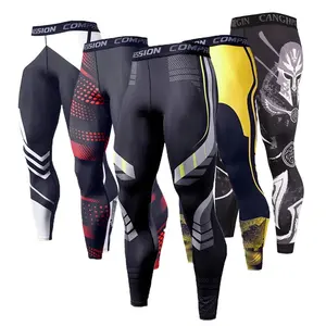 NoEnName_NullHign-concerned Chemical Men's Running Sportswear Quick Dry Polyester & Spandex Print Full Length Compression Tights for Spring