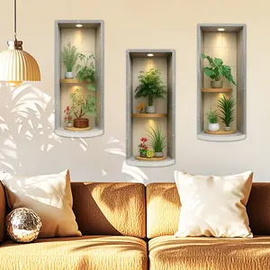 3 sets of green plant pot wall stickers for your choice. Home fresh decoration - removable self-adhesive PVC Decorative Wall Sticker, suitable for gardens, homes, living rooms, bedrooms, TV decorations, sofa background walls