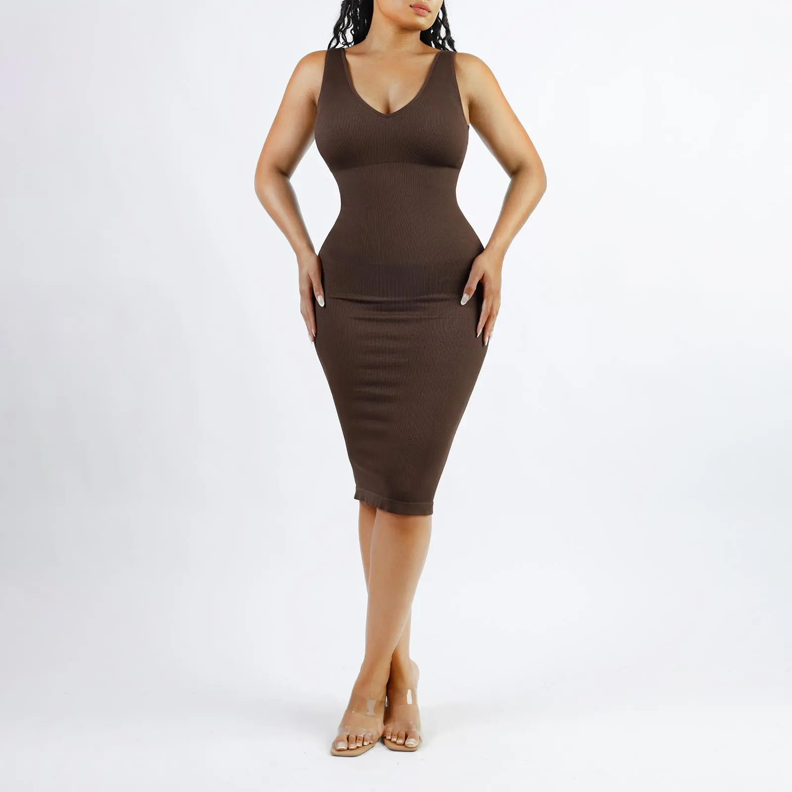 Wide shoulder straps V-neck-Mocca