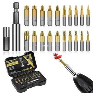 Titanium Damaged Screw Extractor Set: 22 count Easy Out Screw Extractor Kit with  Extension Bit Holder & Socket Adapter for Stripped Screws//Nuts, Father's Day