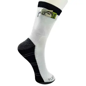 Flippysox Zipper Sock Wallet - Cotton & Polyester Zipper Socks with Pockets - Fits shoe size 6-13 (Striped Black Gray)