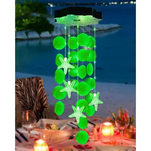 Solar Outdoor Wind Chimes (Green) – Ideal Holiday Gift Shell light design, gifts for moms, grandmas, women, wives & girls; waterproof solar outdoor decorative hanging lights, fit for holidays, gardens, porches, yards & other outdoor decor