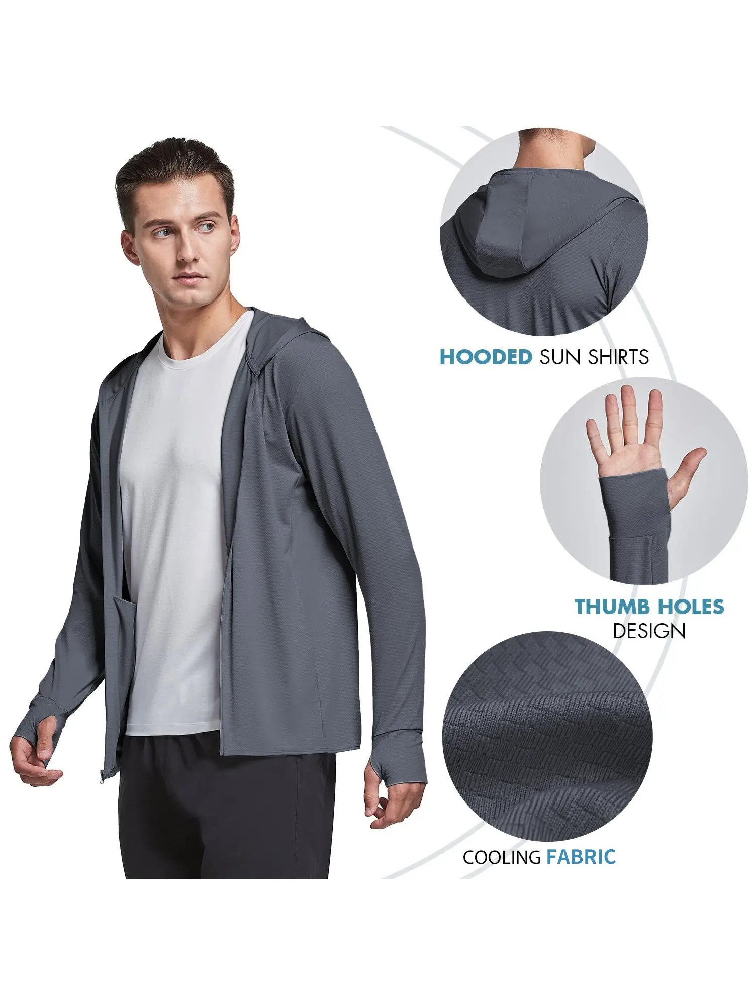 Father’s Day Gift Ideas: UPF 50+ Men’s Cooling Hooded Sun Jacket (with thumb holes), breathable UV-protection outdoor fishing jacket