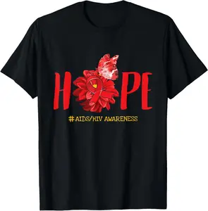 100% Cotton Hope Butterfly Red Ribbon AIDS/HIV Awareness Month Day Gift T-Shirt