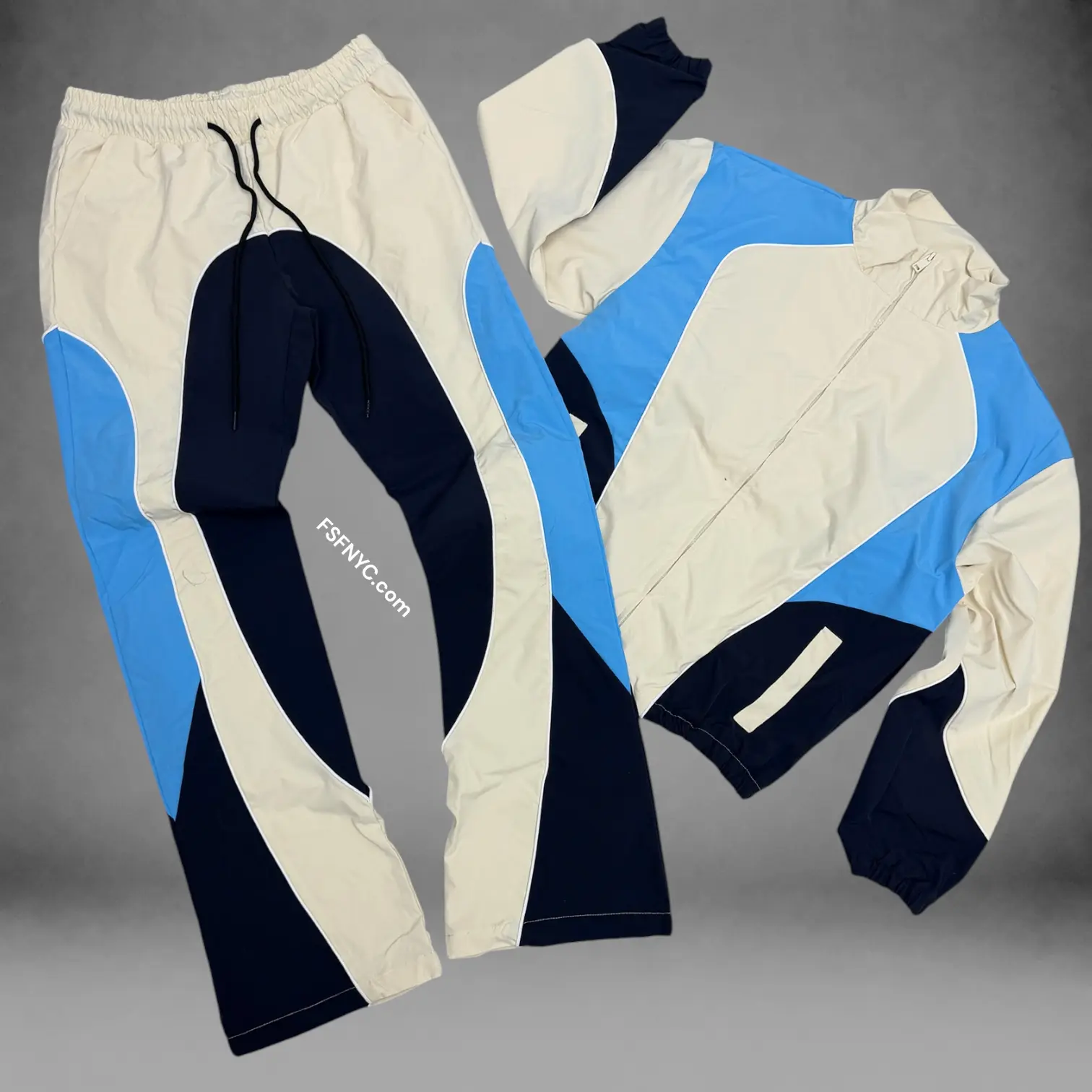 Baruda - Color Block Windbreaker Set - Cream - 803