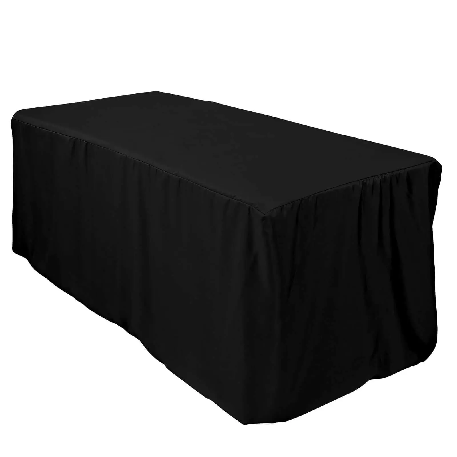 Black Fitted Polyester Rectangle Tablecloth - 72"x30", Solid, Sleek, Durable, Machine Washable, Warm Water Wash Compatible for Wedding Events