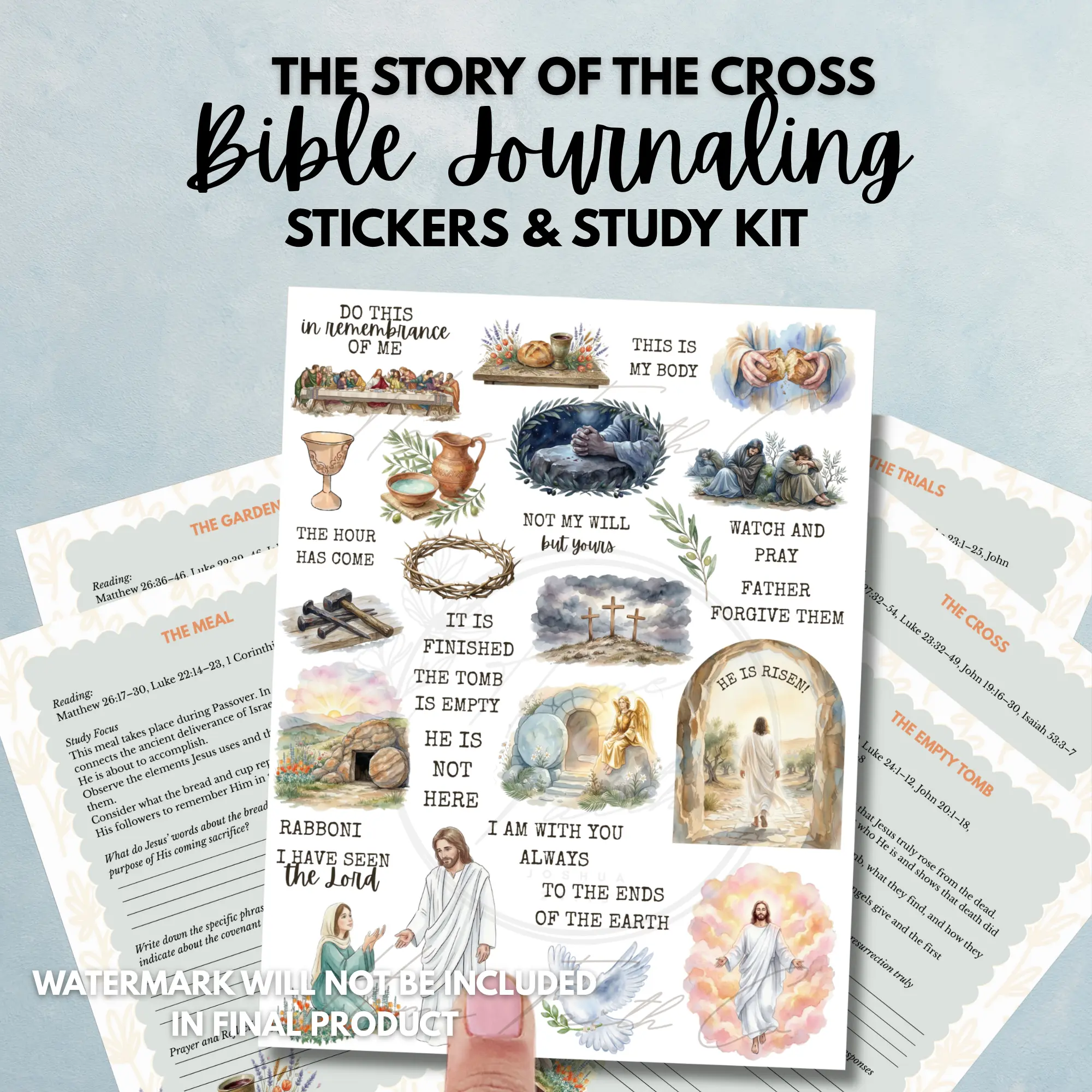 Resurrection Bible Journaling Sticker Sheet and Study Kit - The Last Supper Tip ins - Crucifixion Empty Tomb Good News The Story of the Cross