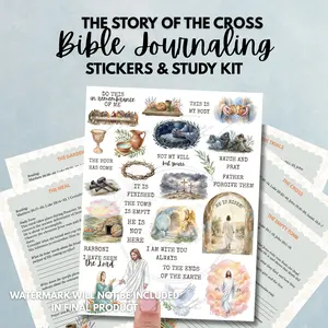 Resurrection Bible Journaling Sticker Sheet and Study Kit - The Last Supper Tip ins - Crucifixion Empty Tomb Good News The Story of the Cross