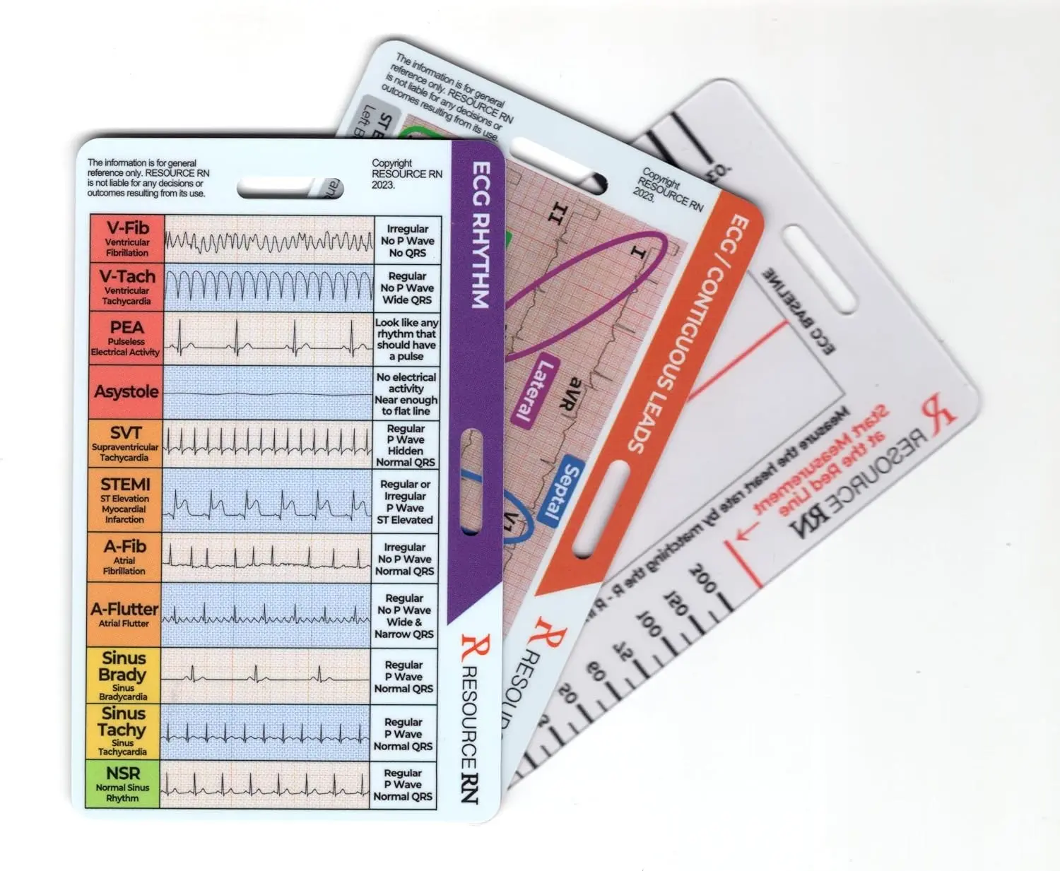 EKG Badge Card Set – 3-Piece Quick Reference for 12-Lead STEMI, Cardiac Rhythms & Intervals (Vertical/Horizontal) for RN, EMT, PA, RT, NP