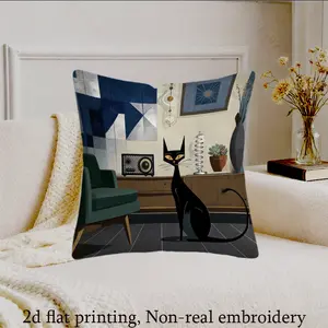 JIT1pcs Black cat, indoor, furniture2dflat printing, Holiday party decoration pillow cover, available in sizes ranging from 16 inches to 22 inches, suitable for decorating living rooms and sofas (excluding pillow core).