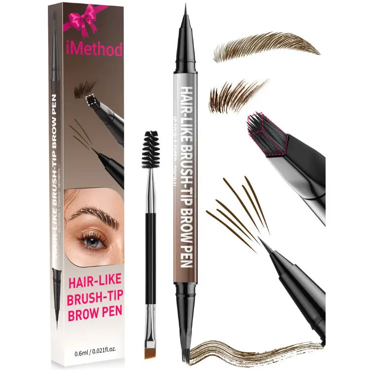 iMethod 4D Brow Pen, 2-in-1 Eyebrow Pencil with Waterproof Microblading and Dual-Ended Eyeliner Brush for Natural Brow Makeup and Eyelash Line