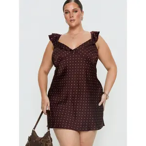 Kamillah Frill Mini Dress Burgundy Polka Dot Curve