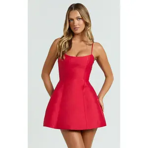 Carolina Mini Dress - Scoop Neck Panel Bodice Dress in Red