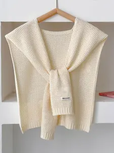 Solid Color Hollow Out Knit Shawl, Casual Minimalist Lightweight Fitted Shawl for Spring & Fall, Fashion Accessories for Women, Tops, Fashion Knitwear
