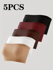 Women's Seamless Strapless Bra Set, Seamless Bras, Comfortable No Underwire Design, Perfect for Daily Wear & Sports Activities, Sports Bandeau Bra, Pack of 5