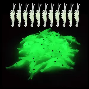 50 Piece Glow Shrimp Fishing Lure Set, Soft Bait Worms, Glowing Shrimp for Bass and Crappie, 3.5 Cm Fishing Attractant