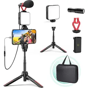 Smartphone Video Vlogging Kit with LED Light, Phone Holder, Microphone, Tripod, Carry Bag,  YouTube Starter Kit for /Android, Content Creator Kit for Video Recording Vlogging(Black)