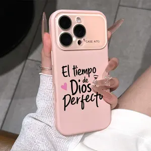 God's Timing Is Perfect Spanish Quote Pattern Dopamine Ins Style Solid Color Phone Case with Ultra Skin friendly Touch, All Inclusive Lens Phone Case Suitable for iPhone 17 16 15 14 13 12 Pro Max Air