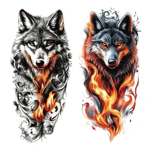 Wolf & Flame Pattern Temporary Tattoo Sticker, Waterproof Long Lasting Fake Tattoo Sticker, Body Art Sticker for Men & Women, Waterproof Temporary Tattoos
