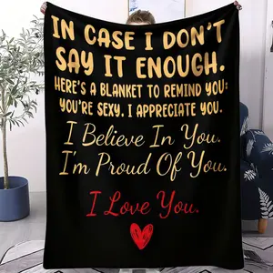 Healing Style Blanket, Small Throw Blanket / Nap Blanket, "Love" Text-Themed Printed Bedding, Sleek And Sophisticated, Literary And Artistic, Gentle And Heartwarming, Soft And Comfortable，Perfect For Couples' Bedding Decor