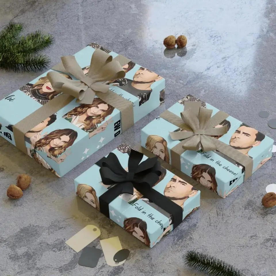 Schitts Creek Funny Themed Gift Wrap | Quirky Sitcom Wrapping Paper | Novelty Holiday Present for TV Show Fans