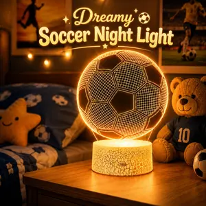 SoccerGlow 3D Optical Illusion LED Night Light - RGB 16 Color Changing LED Modes, Remote, Touch Control, Adjustable Timer, USB Power, Kids Playroom Decor & Gift for Boys, Girls & Soccer Fans