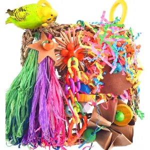 Conure Toys, Bird Grass Mat Parakeet Shredder Hanging Toys Cockatiel  Toys Parrot Climbing Wall Toys Lovebird Cage Toys for Small Birds
