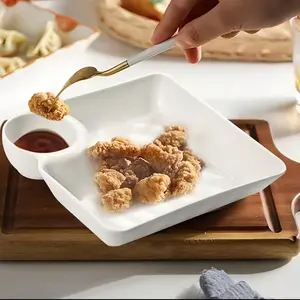 8-Piece Plastic Dumpling Plates with Sauce Compartment, Salad Serving Plates, Snack and Sushi Dishes for Appetizers, Tortilla Dip, Fruit, Parties and Picnics