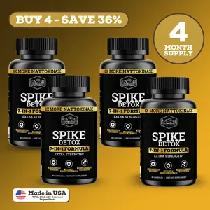 4 Bottles of Spike Detox 7-in-1 Formula | Includes 8X More Nattokinase, NAC, Zinc, Bromelain, Nattokinase, Turmeric, Quercetin, Black Pepper. Helps support removal of spike protein from the body.