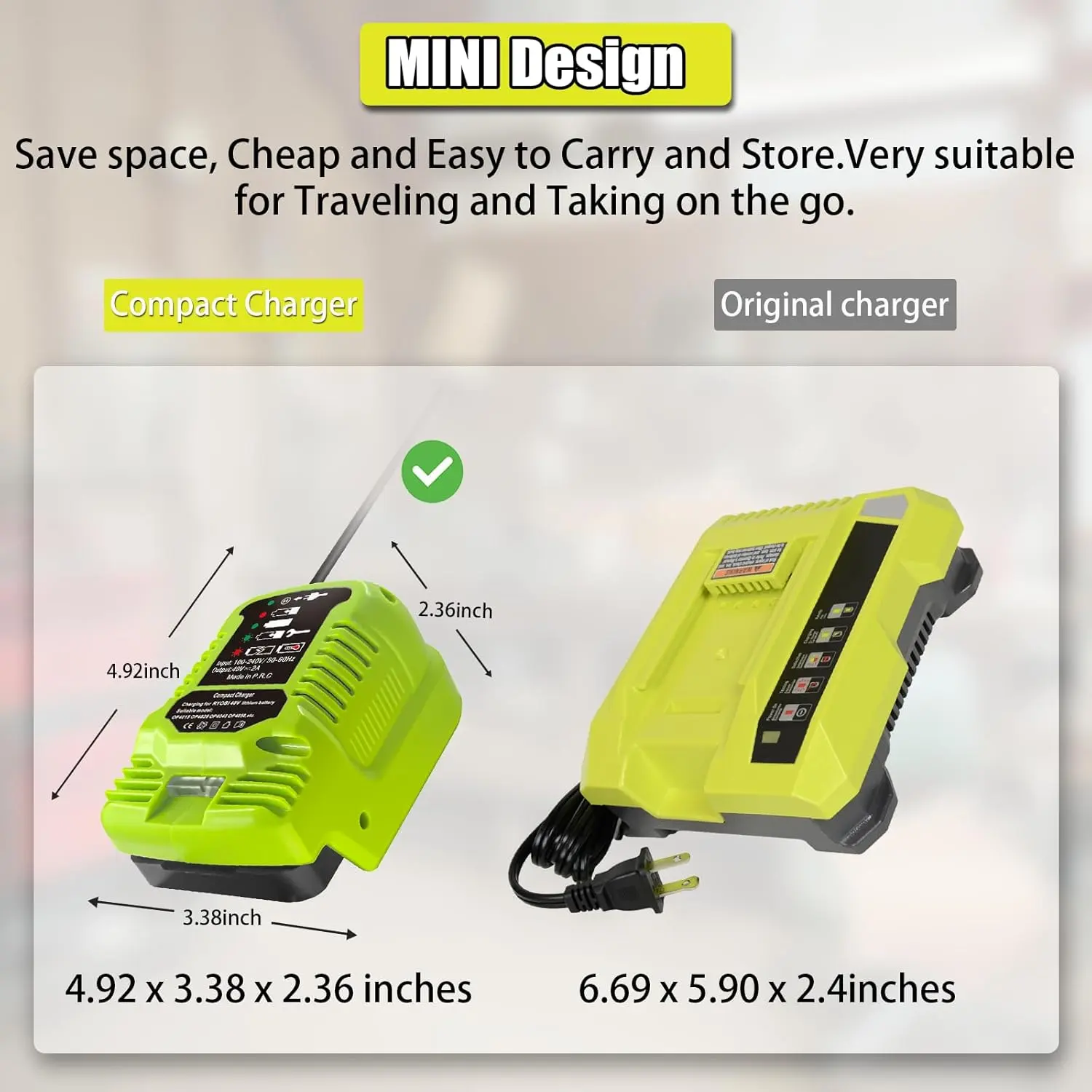 40V Charger for Ryobi, OP401 40-Volt Portable Mini Battery Charger Replacement for Ryobi 40V OP4040 OP4050 OP4050A OP40601 OP4026 OP4015 OP4030 Lithium-Ion Battery Charger