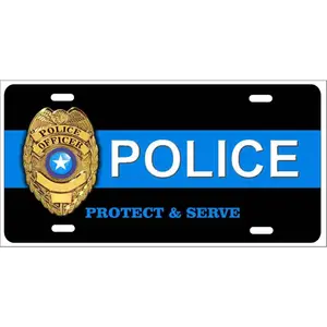 Police Badge Novelty Front Plate Protect & Serve Decorative Vanity car tag 12 x 6 inches Aluminum Sign