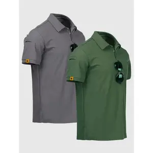 [2-Pack Moisture-Wicking Golf Shirts] 2-Pack Quick-Dry Moisture-Wicking Men's Golf Shirts |   Polyester, Four-Way Stretch, Regular Fit, Lapel Collar, Short Sleeve |   Black & Grey, Summer Outdoor Sports & Casual Wear rnb merch crabs in a bucket