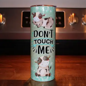 Don't Touch Me Cow Tumbler with Lid and Plastic Straw - Cute Animal Design, Reusable Drinkware