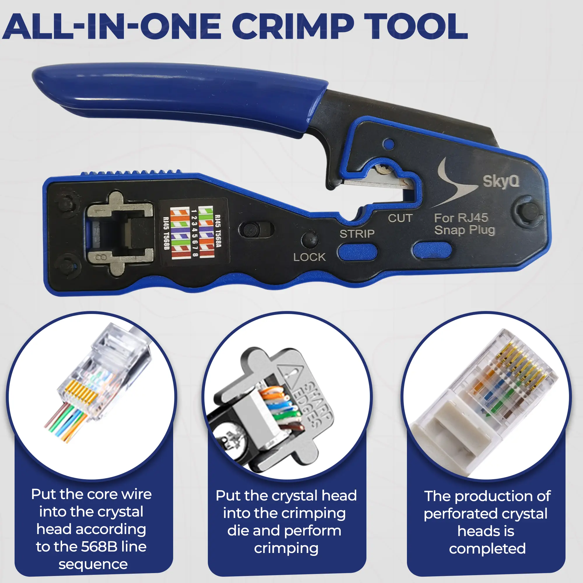 Skyo RJ45 Crimping Tool for Secure Network Connectivity with Lock Strip ...