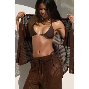 Abby Button Up Swim Cover Up Top - Chocolate