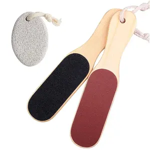 ✨ 1/2-PCS Dual-Sided Wooden Foot File/Callus Stone Pedicure Tool | Removes Dead Skin & Calluses on Feet | Anti-Slip Wooden Handle with Lanyard, Exfoliating Foot Massage Tool, Foot Callus Remover