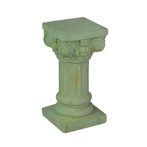 Verdigris Finish Solid Concrete Roman Ionic Column Pillar Mini Statue Pedestal 8.25 Inches High