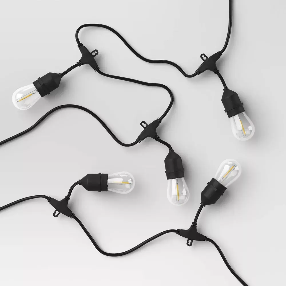 10ct LED Drop Indoor Outdoor Café String Lights Clear Bulbs with Black Wire -