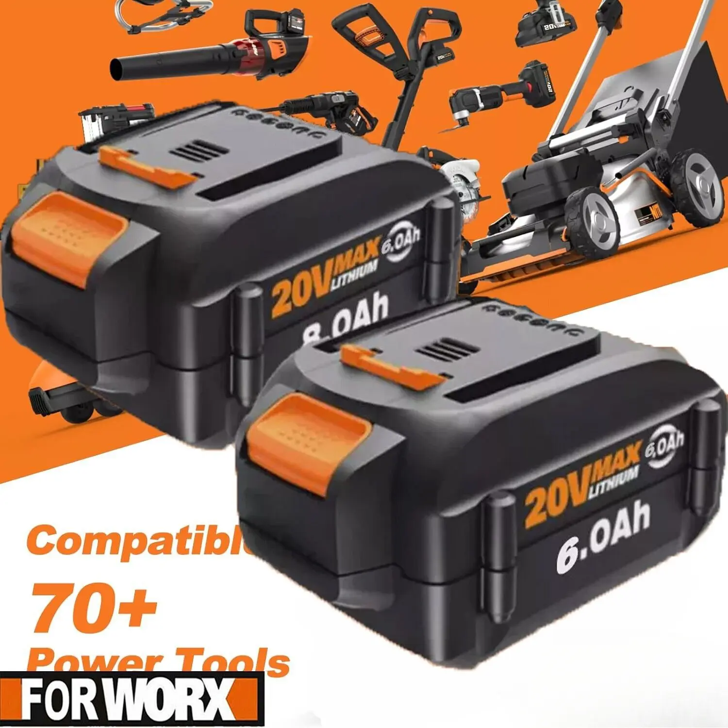 High Efficiency 20V 6.0AH MAX Lithium-Ion Power Tool Battery, Extend Type for WORX WA3525, WA3575, WA3520 (2-Pack) with Wide Compatibility