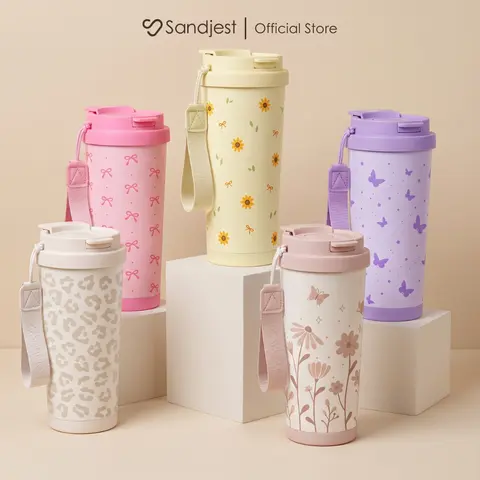 Sandjest 18oz Iced Coffee Insulated Tumbler with 2-in-1 Lid & Straw, Carring Strap and Non-slip Silicone Base, Vacuum Stainless Steel Cup Holder Friendly, Portable Mug for Hot/Cold Drinks Smoothies Matcha, Gift for Mom Dad Christmas #falldealsforyou