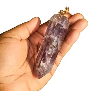 XL Elestial Smoky Amethyst Tower Necklace with Copper Ball Chain