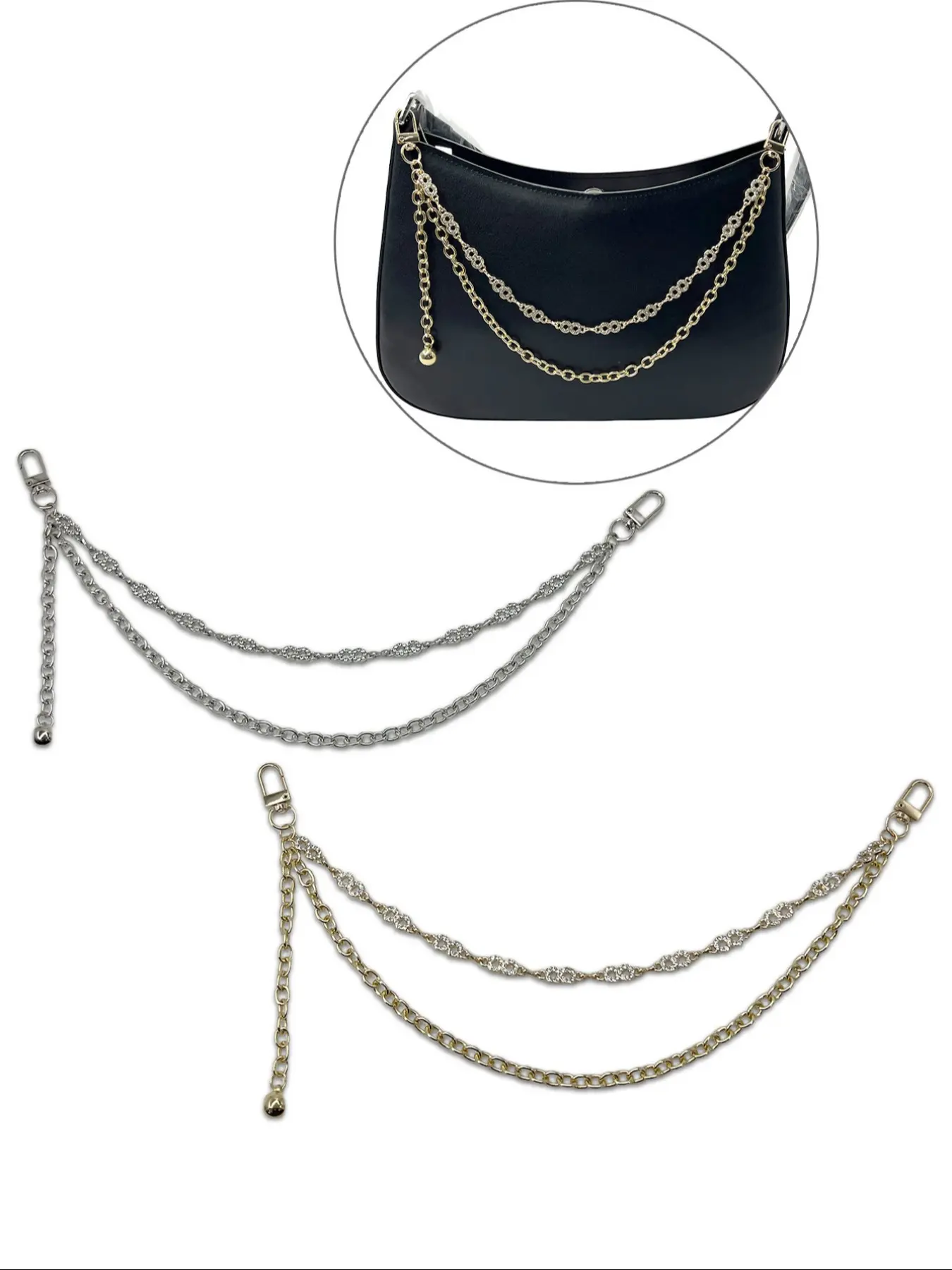 & Silver Color Rhinestone Bag Chain, Chain Strap, High-End European Style Metal Bag Accessory, Durable Gold Plated Handbag Charm, Embellished Straps, Bag Chains For Handbags, Bag Decorative Chain, Accessories For Bags