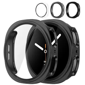 HOMEYA 1 / 2 / 3 Pack Case With Tempered Glass for Samsung Galaxy Watch 8 Screen Protector 40 / 44mm Men Women,Hard PC Overall Protection Anti-Slip Scratch-Resistant Cover for Samsung Galaxy Watch 8 Case 40 / 44mm Accessories